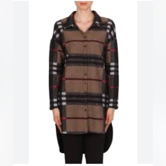 Jospeh Ribkoff Vintage Nova Check Plaid Button Front Shirt Duster Dress Stretch - Picture 7 of 15